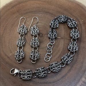 Sterling Rosette Etruscan Bracelet and Earrings